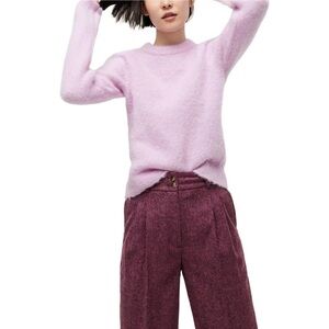 J. Crew Puff Sleeve Fuzzy Crew Neck Purple Alpaca Sweater Size Large